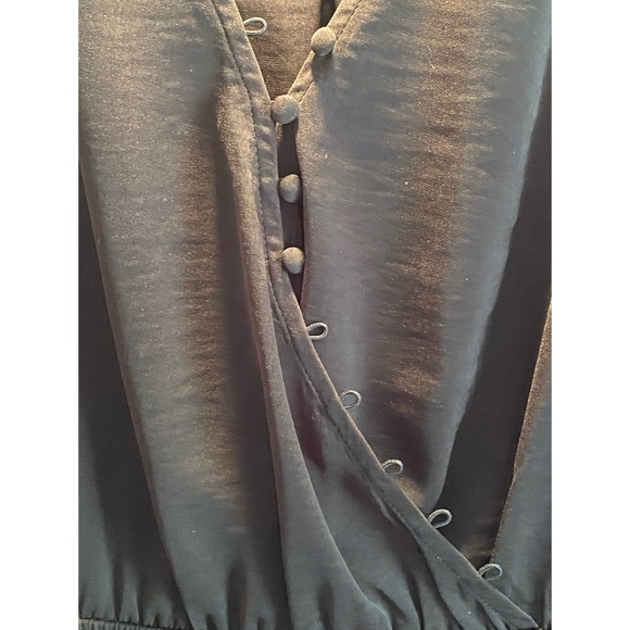 Express: Black Satin Button Wrap & Flare Dress - Picture 3 of 5